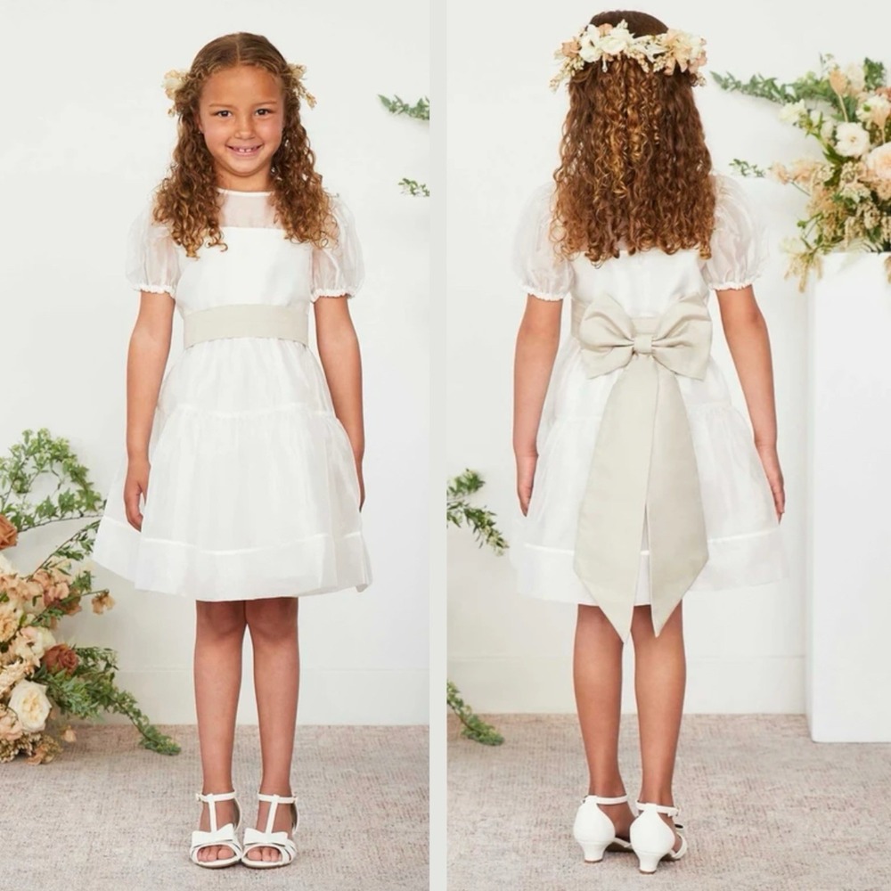 2- Birdy Grey Liz Flower Girl Sash Bow‎ *Neutral Champagne* (Kids Size) ~NWT